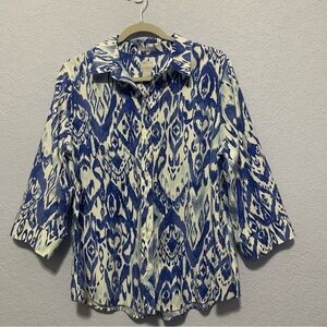 Chico’s Abstract Cotton Blend No Iron Button Up 3/4 Sleeve Top